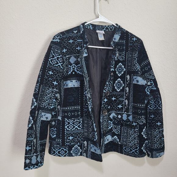 BFA Classics Jacket Womens Size Large Blue Mandarin Collar Boxy Lined Fa… - Picture 3 of 13